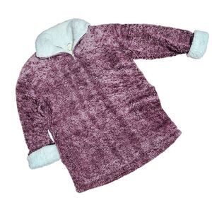 Fantastic Fawn Fleece Jacket Large Purple Sherpa Soft 1/4 Zip